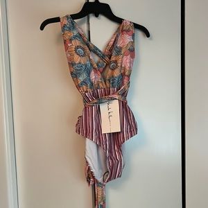 Nicole miller floral stripe multi-way swim suit L